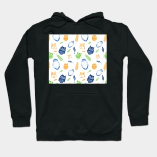 Orange Lime Blue White Owl Pattern Hoodie